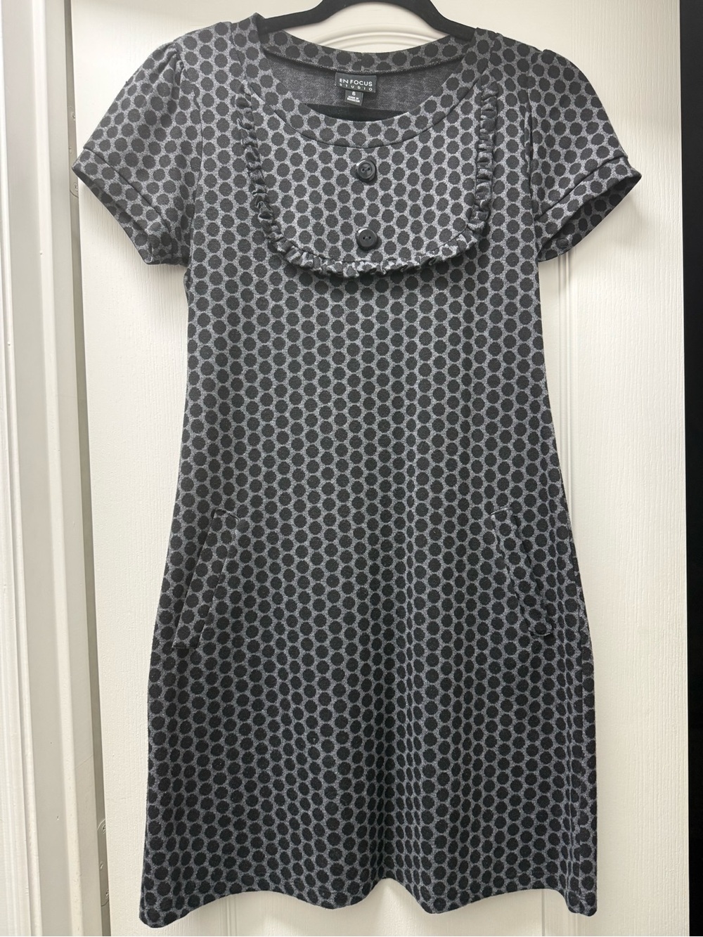 Great Condition Enfocus Studio Vintage Gray / Black Polka Dot Dress